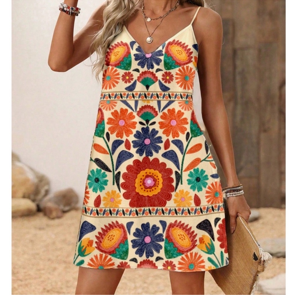 Floral Print Cami Straps Mini Dress S M L XL